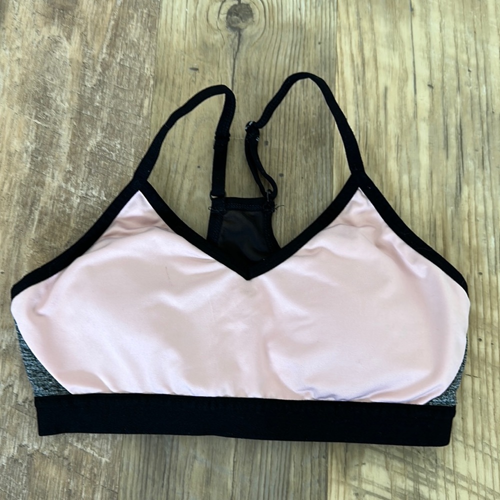 Pink black gray mesh sports bra